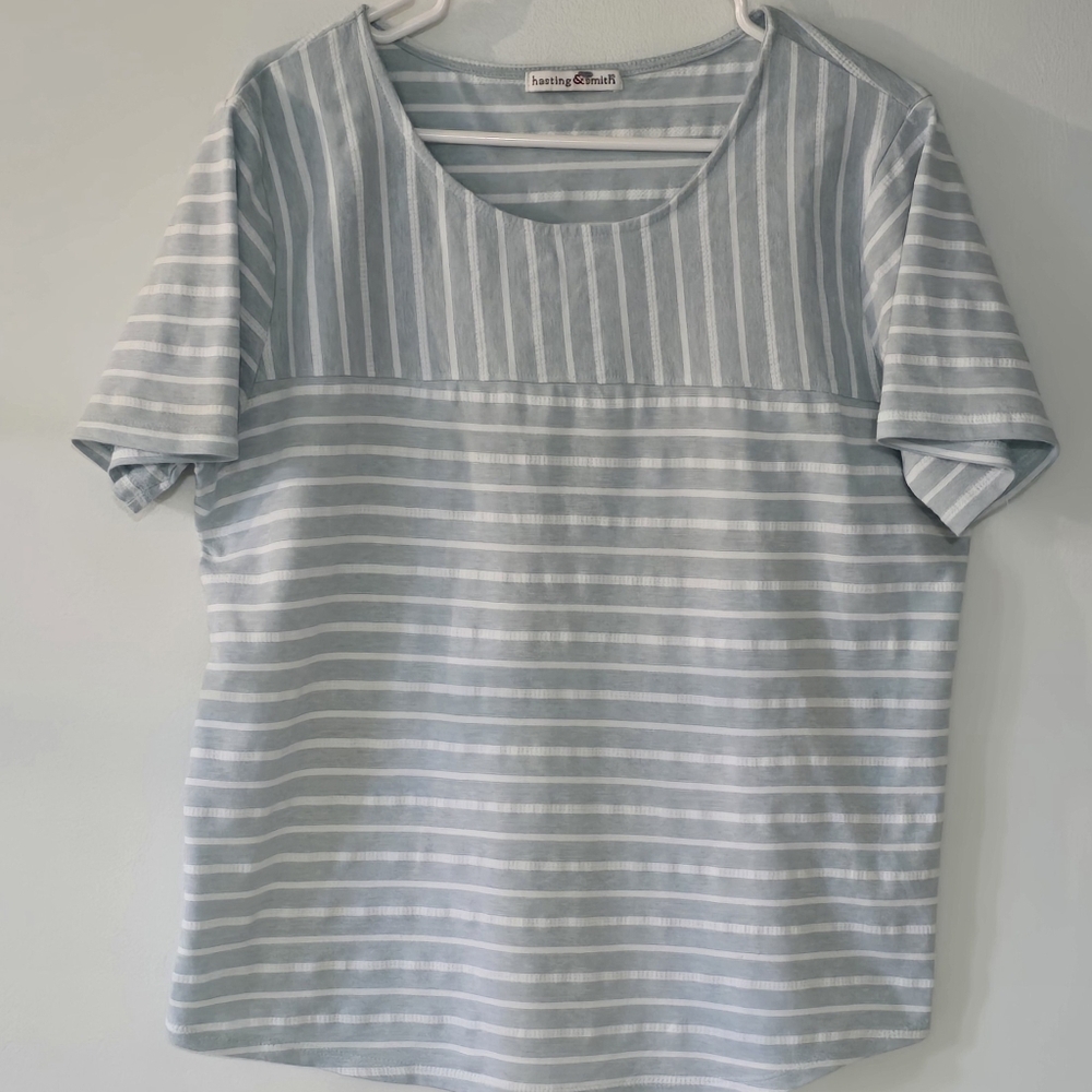 Hasting And Smith Womens Top In  Greenish Blue Stripes